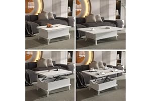 BERA DESIGN SMART FURNITURES Magic White Extendable Lift Top Coffee Dining Table Convertible Table 6 in 1