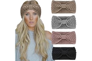 DRESHOW Stirnband Damen Winter 4 Stück Strick Ohrenwärmer Damen Verdicken Stirnbänder Mädchen Warm Gestrickte Haarband Headwrap Kopfband Warme Wintergeschenke