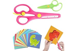 BSDYCL Kids Scissors Toddler Scissors Skill Training Set with 40 Colorful Paper Cutting Design Right/Left Handed for Arts and Crafts Activities