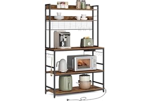 ‎VASAGLE VASAGLE Küchenregal, Standregal mit Steckdosen, Mikrowellen-Regal, mit Gitterplatte, 14 Haken, 40 x 100 x 170 cm, vintagebraun-schwarz KKS038B01EU