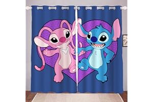 DDONVG Lilo & Stitch Verdunkelungsvorhänge, wasserdichte Stoffvorhänge Für Kinderzimmer, Stitch Anime Wohnzimmer Gardinen Sind Blickdicht Für Kinder Mädchen (3,100x140cm(BxH)/ 50x140cmx2)