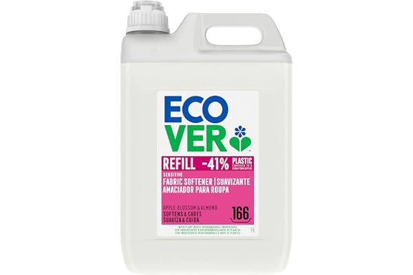 Ecover sköljmedel – äppelblomma & mandel (5 l/166 tvättladdning), med växtbaserade ingredienser, ekologiska för mjuk och doftande tvätt