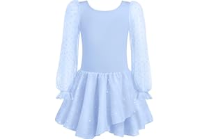 Arshiner Vestidos de Danza para Niña 2-9 Años Ropa de Ballet Algodón Niños Vestido Baile Malla Manga Larga Traje de Danza Leotardo de Ballet con Tutú Brillante