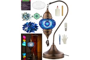 DEMMEX DIY Turkish Mosaic Lamp Kit – Complete Arts & Crafts Gift Set for Adults & Teens – Easy & Fun Home Décor, Make Your Own Table Lamp (SWAN, Blue)