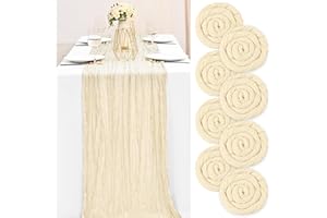 Teruntrue 8 Stück Käsetuch Tisch Läufer Creme Tisch Läufer, Rustikale Gaze Tisch Läufer Tischdekoration für Küche Hochzeit Urlaub Party(Creme, 300cm)