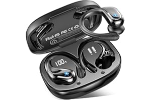 RULEFISS Ecouteurs Bluetooth 5.4 sans Fil Sport, 75Hrs Oreillette sans Fil avec 3D HiFi Stéréo, 4 ENC Réduction de Bruit Mics, IP7 Etanche, USB-C Charge Rapide Casque Running, Écran LED Earbuds Android iOS