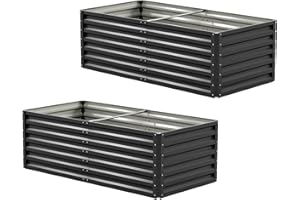 Amopatio Set di 2 Orto Rialzato in Acciaio Zincato per Giardino Esterno, Fioriera da Esterno 970L, Ortaggi, Erbe e Fiori, Cassone Orto Grande, 180x90x60 cm, Nero