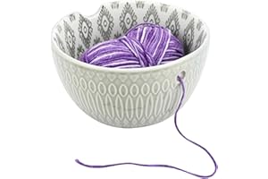GUKASXI Wollschale Garnschale Keramik Handgefertigte Keramik Webfadenschüssel für Stricken Häkeln Zubehör DIY Handwerk Geschenk für Frauen (Hellgrau)
