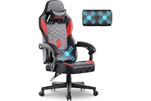 Dowinx Gaming Chair for Adults with Massage, Ergonomic Office Chair, Computer Chair for Kids with Spring Cushion, PC Chair with Armrest and Lumbar Support, PU Leather, Backrest 150KG(Red)