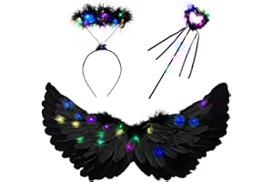 Goenb Light up Angel Wings, Costume d'ange pour Femme Adultes Filles Enfants Ailes d'ange et Accessoires Halo pour Fête d'halloween