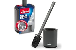 Spazzola WC in silicone Vileda con testina flessibile e manico in acciaio inox - Spazzola per WC con zone di pulizia 2-in-1 - Igienica, con protezione antiodore, inox, ad asciugatura rapida