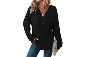 Tanmolo Pullover Damen Hoodie V-Ausschnitt Kapuzenpullover Knopfleiste Leichter Strickpullover Langarm Sweatshirt Tops