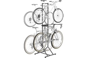 Mimoke Portabici per garage e casa - senza trapano, regolabile in altezza per biciclette di diverse dimensioni. Supporti rimovibili per caschi, guanti e altro. Portabici verticale autoportante.
