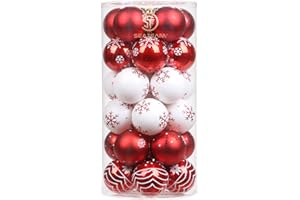‎SEA TEAM Sea Team Set aus bunten und glitzernden Ornamenten und hängenden Kugeln für den Weihnachtsbaum, Kunststoff, Rot und Weiß, 60 mm, 2,36, 30 Stück