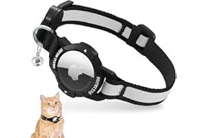 VEYALISE Leuchtend Airtag Katzenhalsband, Kätzchenhalsband mit Apple Airtag Hülle,Verstellbar Airtag Halsband Katze mit Sicherheitsverschluss & Elastischer (Schwarz, (Kätzchen18-26cm))