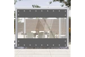 ELE ELEOPTION Transparente Plane mit ösen Wasserdicht 420g/m² PVC Abdeckplane Gewebeplane Windschutz Regenschutz für Garten Pavillon Terrassen Balkon (Grau, Höhe 2.4m x Breite 4.5m)