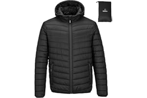 Outdoor Ventures Mens Puffer Jacket Lightweight Water Resistant Hooded Jacket Insulated Puffy Coat Winter Packable Men's Jacket with Pockets for Hiking Camping Travelling