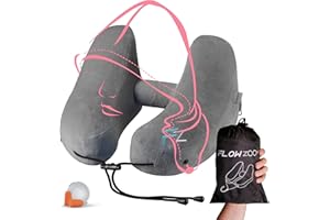 FLOWZOOM Air Inflatable Neck Pillows|Travel Cushion for Traveling on Airplanes, Trains and Cars |Neck Pillow for Neck Pain|Travel Pillows for Airplanes|Neck Support Travel Pillow|Light Grey, Size M