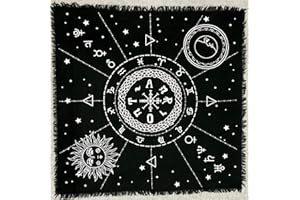 THE ART BOX Tovaglia da altare, tarocchi, tovaglioli, accessori per stregoneria, tovaglia in oro nero, quadrata, spirituale, panno celeste con frange, 12 costellazioni, 18x18 pollici