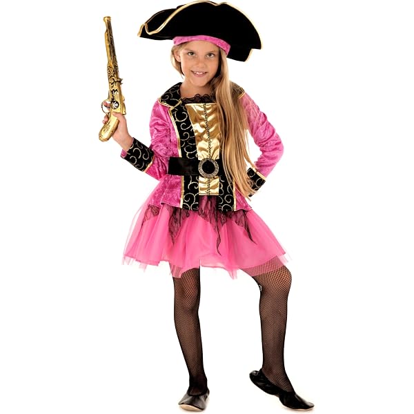 DEGUISE TOI Piratenbraut Kostüm Für Kinder – Rotes Kleid Mit Hut & Gürtel, Karneval Verkleidung