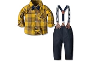 Yilaku bébé garçons vêtements Chemise à Carreaux + Noeud Papillon + Bretelles + Pantalon 4 pièces Enfant en Bas âge garçons Enfants Gentleman Tenue Costume