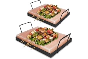 Jopassy Confezione da 2 pietre salate XXL per grigliare, 20 x 30 x 3 cm, con piastra in ferro, pietra salata riutilizzabile, originale sale di cristallo della promontione, piastra di sale per barbecue
