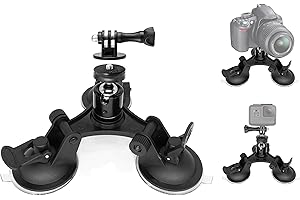 MyGadget Trépied Ventouse & Adaptateur Tête rotative - Support Flexible Voiture, Moto - Tripod pour GoPro Hero, Canon, Nikon, Sony etc. - Suction Pod Noir