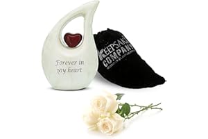 KEEPSAKE COMPANY Teardrop Small Urns for Human Ashes Mini Urn with Red Heart Cremation Keepsakes for Ashes ERN Tiny Little with Premium Velvet Bag,White With Red Heart