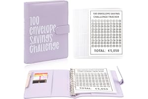BAFIWU Beginner Budget Binder, Spar Challenge für Budget Planer, Geld Sparen Challenge, 100 Envelope Challenge 5050€ Sparchallenge Budgetplaner Karten Challengers Geld Planer Cash Stuffing Zubehör (Lila)