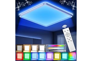 JOIENDY Plafoniera LED Soffitto Dimmerabile con Telecomando,24W Lampada da Soffitto LED 3000K~6500K 2800lm,Regolazione Della Luminosità a 10 Livelli,Plafoniere 7 RGB Colore,Lampadario Quadrata Moderna