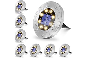 SCNNC Luci Solari Giardino Esterno da Terra, 8 LEDs Faretti da Giardino Solari Luce Calda IP65 Impermeabile, Luci Terra Solari Tonde per Giardino Prato Scala Vialetto Paesaggio Strade, 8 Pezzi