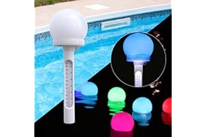 LANBLU Floating Pool Thermometer,Solar Powered Pond Water Thermometer With RGB Color Changing Led Ball Light,Easy to Read at Night Swimming Pool Thermometer,Water Temperature Thermometers for Spa,Hot Tub-1pc