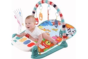 DJEDJEO Palestrina Neonato, Palestre per bambini tappetini con 5 Giochi Educativi, Tappeto neonato attività musicale Kick & Suonare il piano, Archi regolabili, Regalo, per 0-12 Mesi