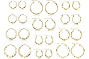 LOLIAS 12 Paires Acier Inoxydable Créoles Boucles D'oreilles pour Femmes Hommes Ronde Cartilage Petit Créoles Argent Or Anneau Grand Boucles D'oreilles Mignon Torsadé Créoles Boucles D'oreilles