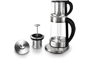 ‎IMPOLIO Impolio PREMIUM LED Glas Wasserkocher mit Temperatureinstellung + Warmhaltefunktion, Edelstahl Teesieb + Aufsatz für Teekocher "Kand" geprüft von TÜV Süd, Kettle, Wasserkessel Überhitzungsschutz