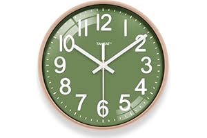 ‎TAHEAT TAHEAT Green Wall Clock, Small 20 cm, Modern, Quiet, No Ticking, Silent Quartz Wall Clock for Living Room, Bedroom, Office, Kitchen