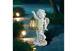 Tuzsocr Solar Engel Gartenstatuen - Schutzengel-Figur mit LED Solar Laterne,Grablicht Outdoor-Deko,Wetterfest Grabschmuck für Friedhof,Engel Skulptur Deko Rasen,Hof,Terrasse,Fensterbank, 33cm (Stil 2)
