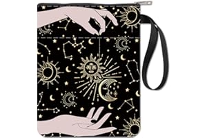 CRASPIRE Custodie per Libri Protezione per Libri Sun Moon Star Copertine per Libri in Brossura Copertina per Libri in Tessuto Lavabile con Cerniera e Tasca Extra sulla Manica per Gli Amanti dei Libri