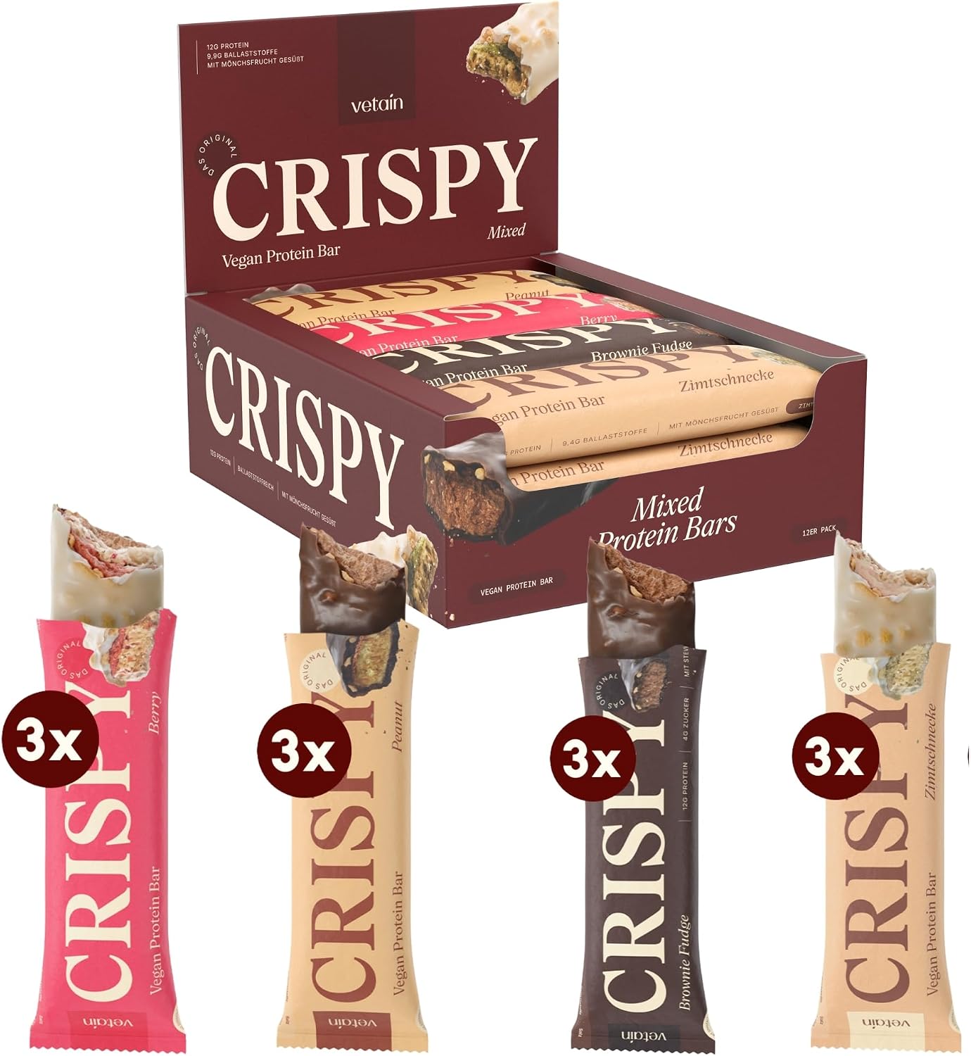 Technische Daten & Spezifikationen : VETAIN Vegane Proteinriegel - Mix Box - 12g E