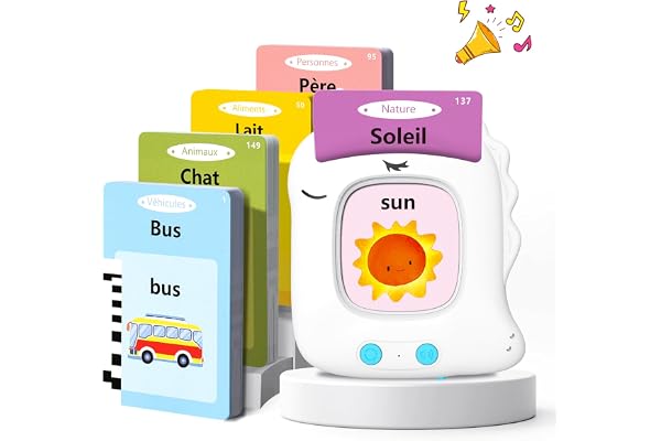 Cartes Flash Parlantes Cartes éducatives pour Enfants de 2+ Ans 112 Feuilles 224 Mots Talking Flash Cards Jouets éducatifs Montessori pour écouter et Apprendre, Français/Anglais/Bilingue (Blanc)