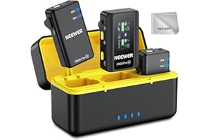 NEEWER CM28 PRO Drahtloses Lavalier Mikrofon + Ladekoffer & Reinigungstuch, Rauschunterdrückung 9 Std. Aufnahme Mini Ansteckmikrofon Kompatibel mit iPhone iPad USB C Android Kamera PC Laptop Computer