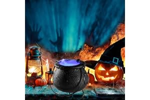 MODODER Halloween Witch Cauldron with Mist Maker, Witch Jar Atomizer Lamp with 12 LED Light Color Change Fogger Mist Maker Decor for Halloween Party(ABS Plastic-UK Plug)
