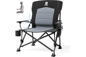 EVER ADVANCED Chaise de Camping Pliable - Charge maximale : 230 kg - Taille XL - Support Lombaire - Largeur d'assise : 62 cm - avec Poche latérale - Porte-gobelet - Chaise de pêche Pliable pour