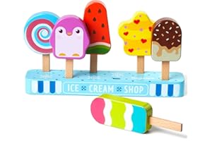 MEDOGA Wooden Ice Cream Toy for Kids, Toddlers Ice Lolly Pops Pretend Play Food Toys Ice Cream Shop Playset Gifts for Kids Age 3 4 5 6 Years Old