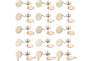 UNICRAFTALE 30 pz 5 Stili 10mm Strutturato Piatto Rotondo Orecchini con Perno in Acciaio Inox Orecchino con Dadi in Oro Rosa Ear Studs per La Creazione di Gioielli, Pin 0.8 millimetro