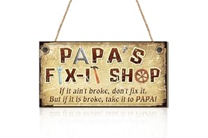 CHDITB Gifts For Dad,Father's Day Gifts.Father's Day Decor Sign,Papa Gifts Wooden Hanging Sign,Papa's Fix-it Shop Funny Decorative Saying Signs,Garage Workshop Decor for Birthday Day Dadfy Grandpa