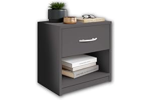 ‎STELLA TRADING Stella Trading PEPE Nachttisch Graphit - Schlichter Nachtschrank mit einer Schublade passend zu jedem Bett & Schlafzimmer - 39 x 41 x 28 cm (B/H/T)