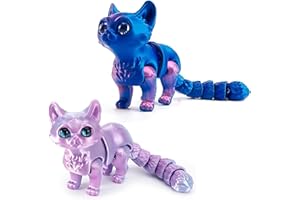 Mrltau 2 Pcs 3D Printed Animals Cats, 3D Printed Toys, Decor For Stress Relief, Articulated Animal Toys, Cute Stuff, Cat Gifts, Gifts For Cat Lovers, Desktop Pet