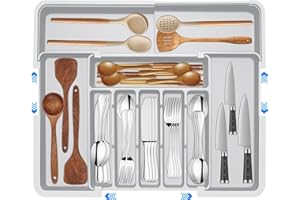 Veftsvy Bandeja Cuberteros para Cajon Cocina, Organizador Cubiertos Para Cajon Con 9 Compartimentos, Organizador Cocina para Cucharas y Tenedores, Para Almacenamiento de Cubiertos de Cocina, Gris