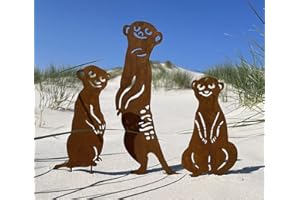 ‎LB H&F LB H&F Lilienburg Erdmännchen Familie Roststecker Gartenfigur Gartendeko Familie 3er Set Gartenstecker Rost Dekofigur Metall (Erdmännchen)